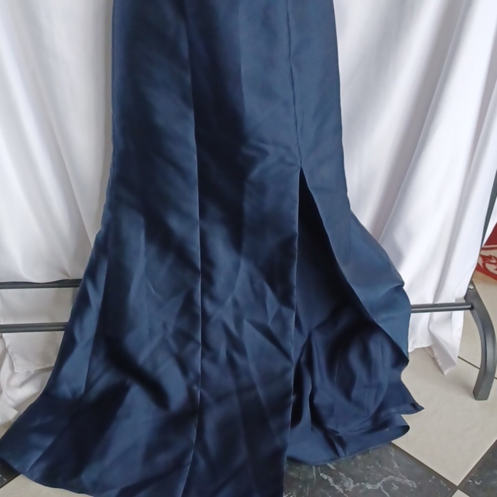 Alfred Sung Women's Midnight Blue Criss-cross Off The Shoulder Gown Dress Sz 6 - Picture 4 of 8